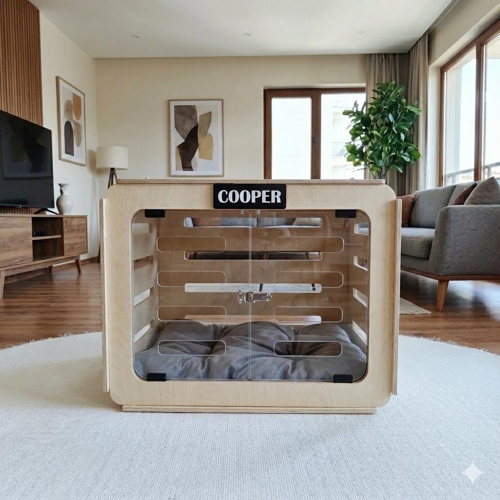 Modern Birch Plywood Dog House: Indoor Pet Crate Bed