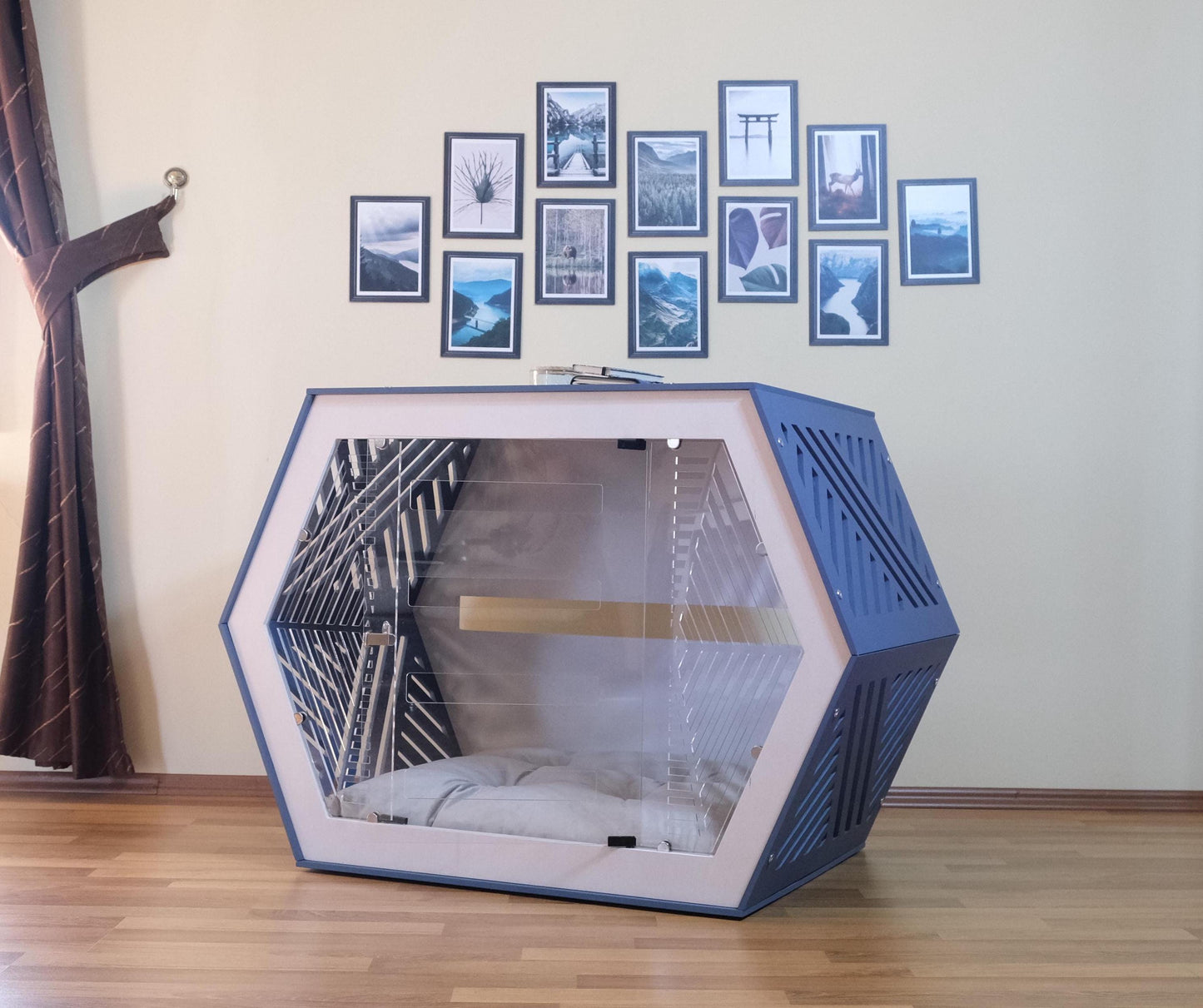 Modern Birch Plywood Dog House: Indoor Pet Crate with Cushion