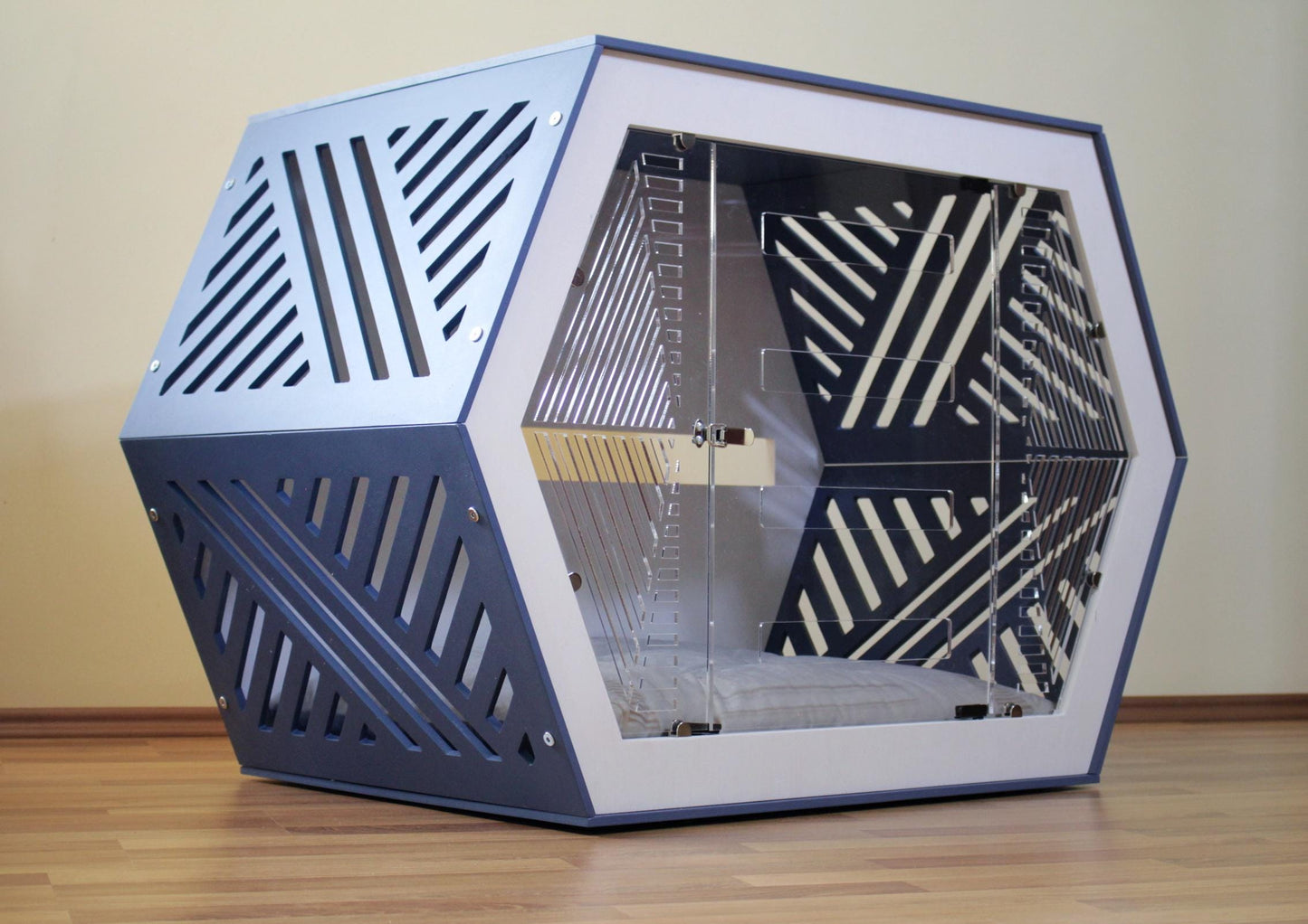 Modern Birch Plywood Dog House: Indoor Pet Crate with Cushion