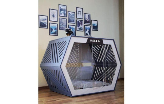 Modern Birch Plywood Dog House: Indoor Pet Crate with Cushion
