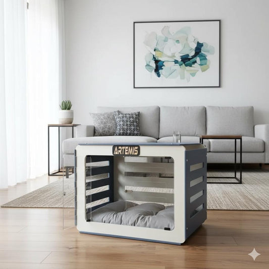 Modern Wooden Dog House with Door: Pet Bed