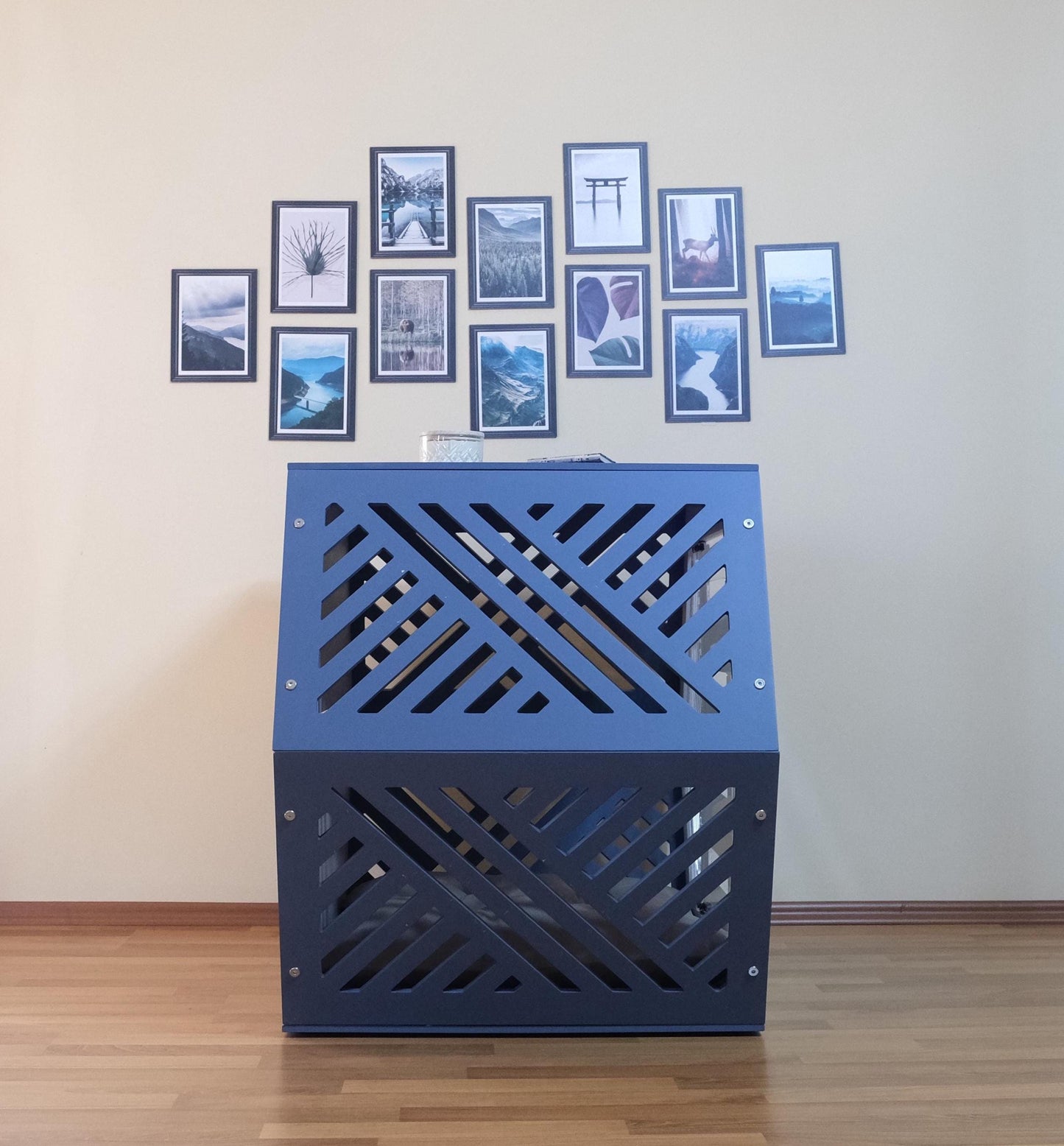 Modern Birch Plywood Dog House: Indoor Pet Crate with Cushion