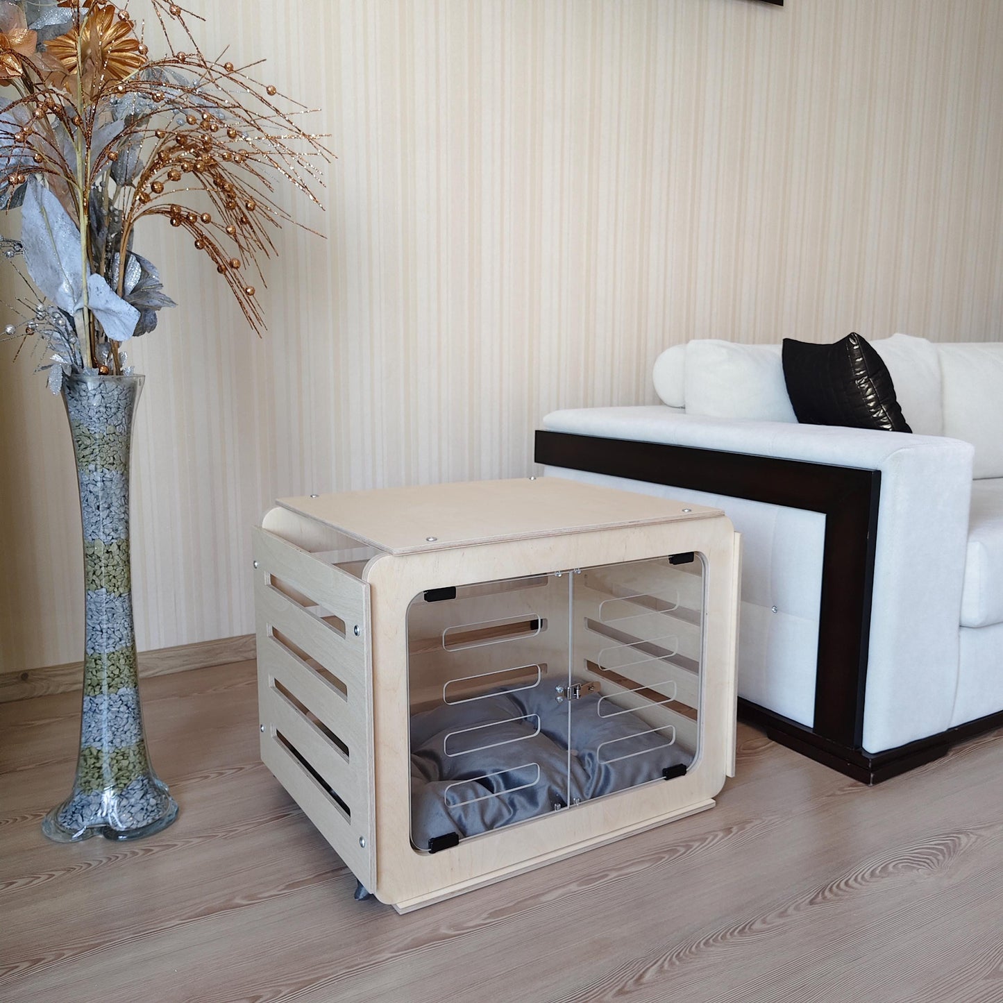 Modern Birch Plywood Dog House: Indoor Pet Crate Bed