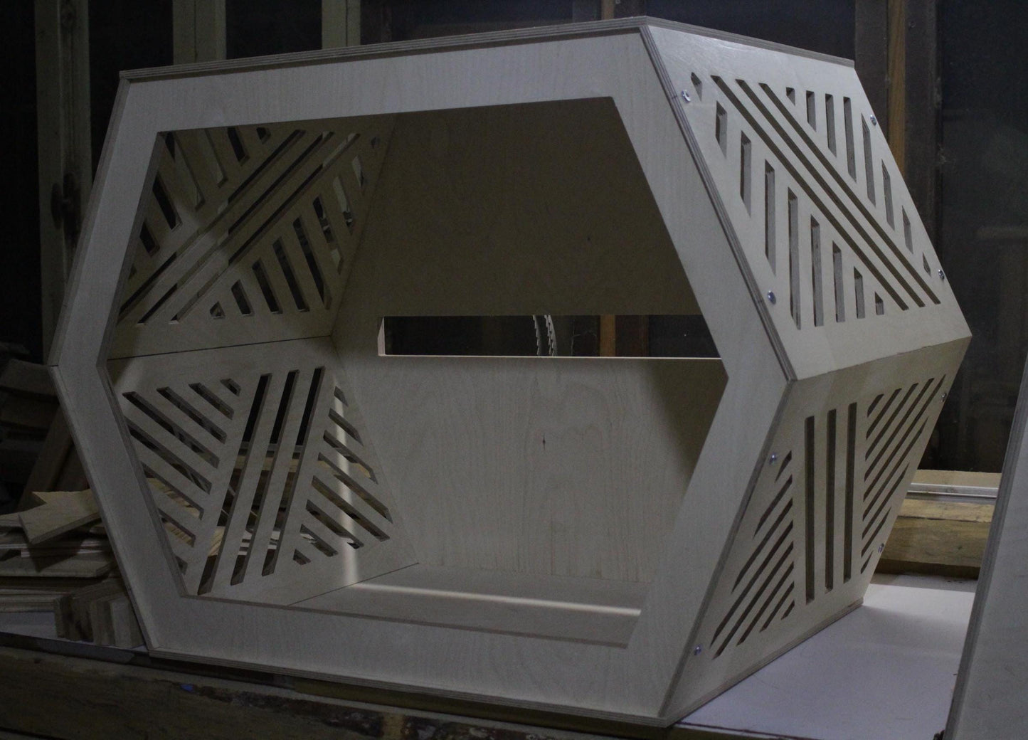 Modern Birch Plywood Dog House: Indoor Pet Crate with Cushion