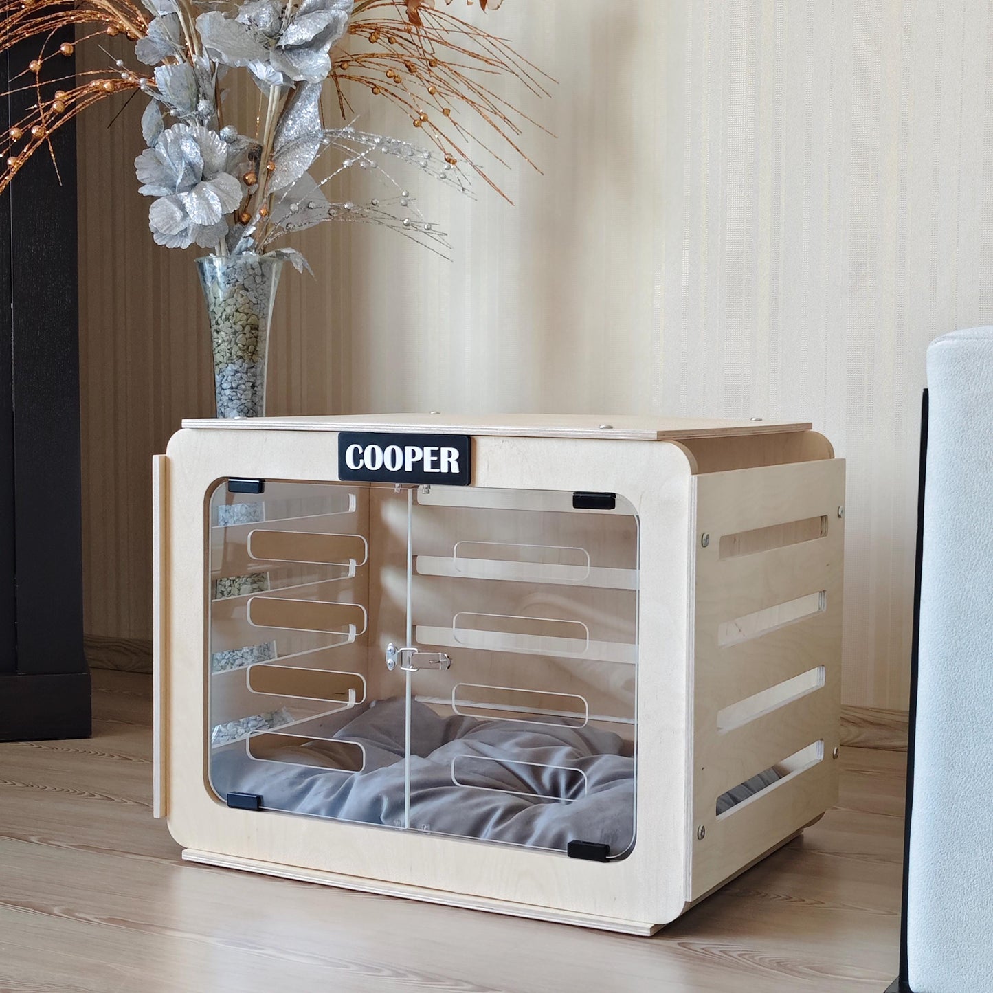Modern Birch Plywood Dog House: Indoor Pet Crate Bed